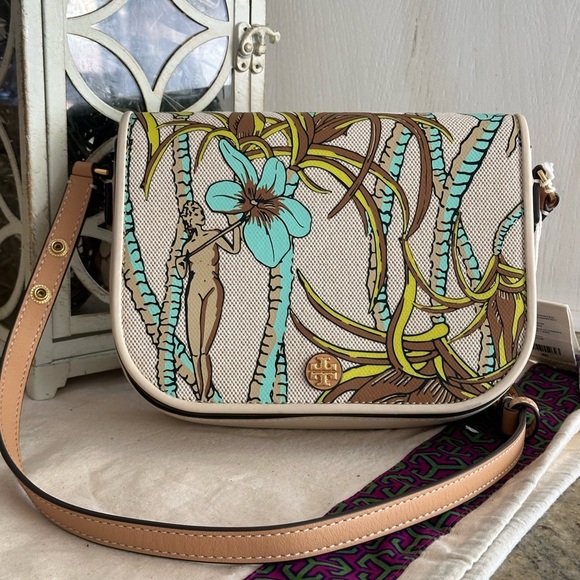 Tory Burch Handbags - New Tory burch EMERSON PRINTED CANVAS CROSSBODY CREAM BROWN CLIMBING PALMS